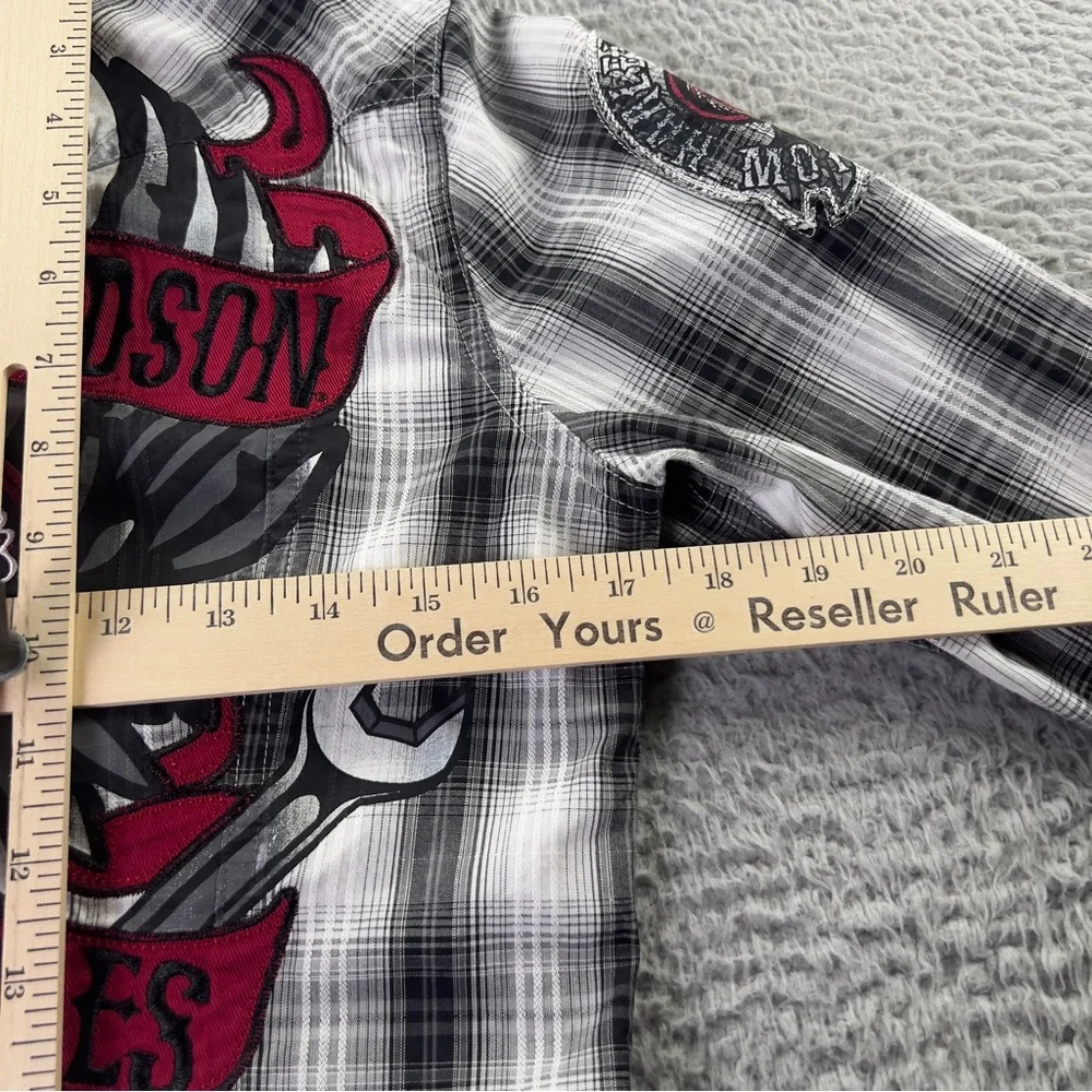 Harley Davison Shirt Womens Small Multicolor Plaid Button Embroidered Heart Y2K - Picture 9 of 10